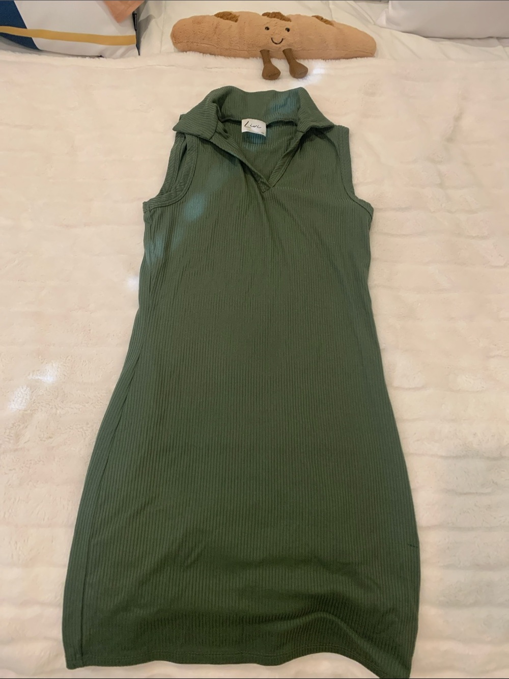Olivia Rae Olive Green Ribbed Midi Dress